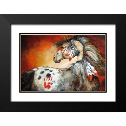 4 Feathers Indian War Pony Black Modern Wood Framed Art Print with Double Matting by Baldwin, Marcia
