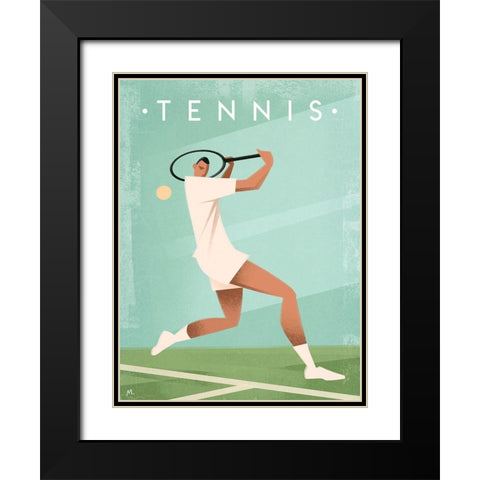 Vintage Tennis Black Modern Wood Framed Art Print with Double Matting by Wickstrom, Martin