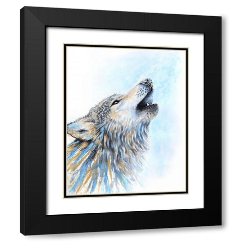 Howling Wolf Black Modern Wood Framed Art Print with Double Matting by Wickstrom, Martin