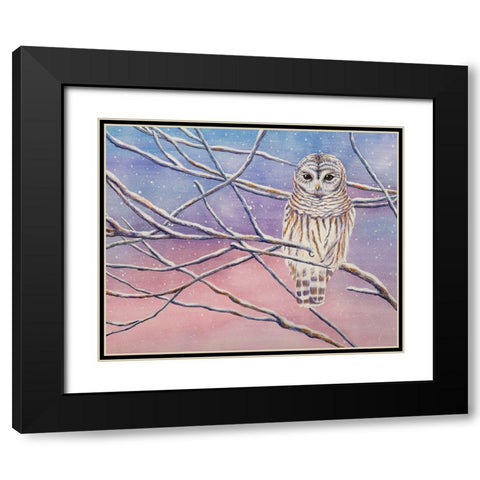 Snowy Barred Owl Black Modern Wood Framed Art Print with Double Matting by Wickstrom, Martin