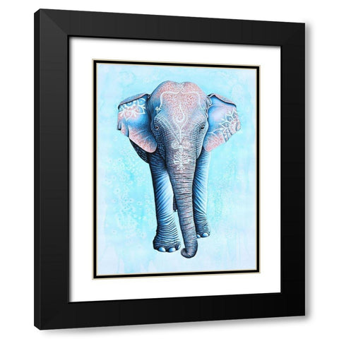 Painted Asian Elephant Black Modern Wood Framed Art Print with Double Matting by Wickstrom, Martin