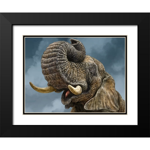 African Elephant Black Modern Wood Framed Art Print with Double Matting by LaMontagne, Patrick