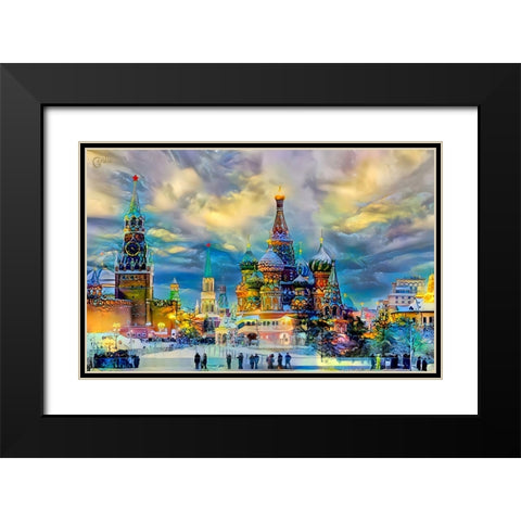 Moscow Russia Saint Basils Cathedral Kremlin Red Square ice snow and skating Black Modern Wood Framed Art Print with Double Matting by Gavidia, Pedro