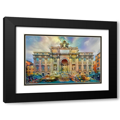 Rome Italy Trevi Fountain Black Modern Wood Framed Art Print with Double Matting by Gavidia, Pedro