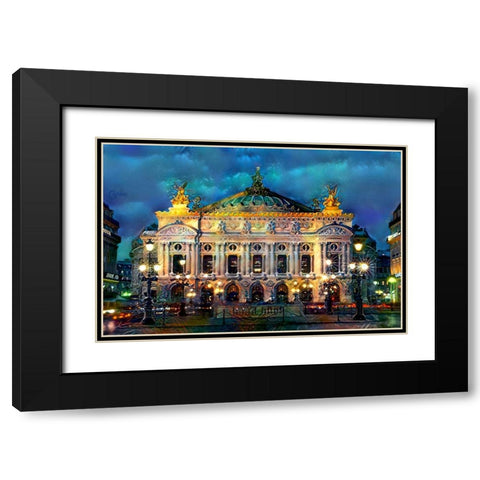 Paris France Opera Garnier Night Black Modern Wood Framed Art Print with Double Matting by Gavidia, Pedro