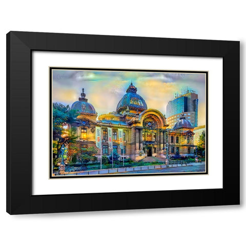 Bucharest Romania CEC Palace Black Modern Wood Framed Art Print with Double Matting by Gavidia, Pedro