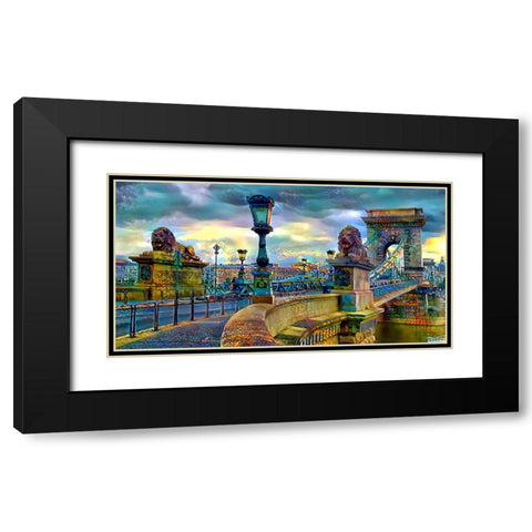 Budapest Hungary Chain Bridge Black Modern Wood Framed Art Print with Double Matting by Gavidia, Pedro