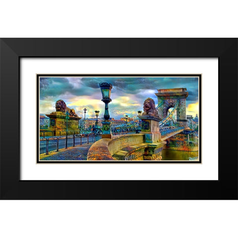 Budapest Hungary Chain Bridge Black Modern Wood Framed Art Print with Double Matting by Gavidia, Pedro