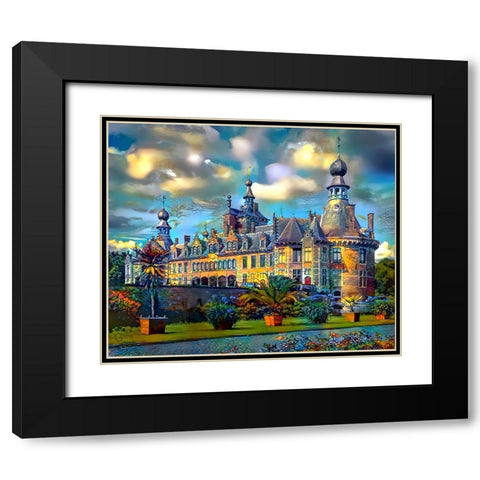 Deinze Belgium Ooidonk Castle Black Modern Wood Framed Art Print with Double Matting by Gavidia, Pedro