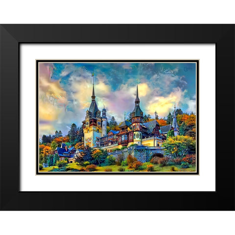 Sinai Romania Peles Castle Black Modern Wood Framed Art Print with Double Matting by Gavidia, Pedro