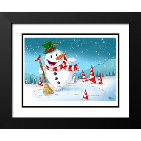 Mr Snowman Black Modern Wood Framed Art Print with Double Matting by Randy Noble Fine Art