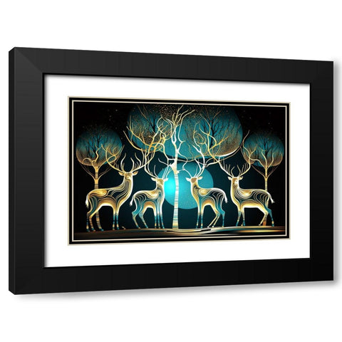 Mid Century Deer 1 Black Modern Wood Framed Art Print with Double Matting by Heere, Ray
