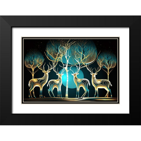 Mid Century Deer 1 Black Modern Wood Framed Art Print with Double Matting by Heere, Ray