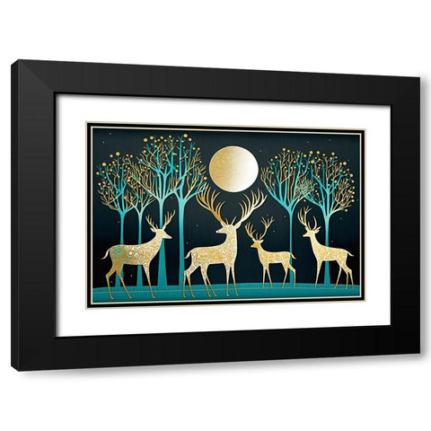 Mid Century Deer 2 Black Modern Wood Framed Art Print with Double Matting by Heere, Ray
