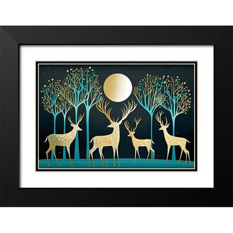 Mid Century Deer 2 Black Modern Wood Framed Art Print with Double Matting by Heere, Ray