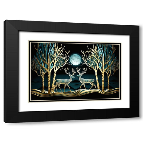 Mid Century Deer 3 Black Modern Wood Framed Art Print with Double Matting by Heere, Ray