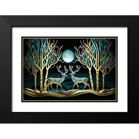 Mid Century Deer 3 Black Modern Wood Framed Art Print with Double Matting by Heere, Ray