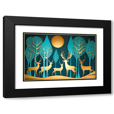 Mid Century Deer 4 Black Modern Wood Framed Art Print with Double Matting by Heere, Ray