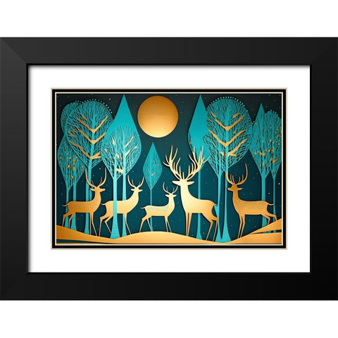 Mid Century Deer 4 Black Modern Wood Framed Art Print with Double Matting by Heere, Ray