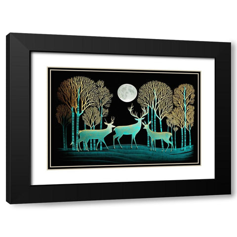 Mid Century Deer 7 Black Modern Wood Framed Art Print with Double Matting by Heere, Ray