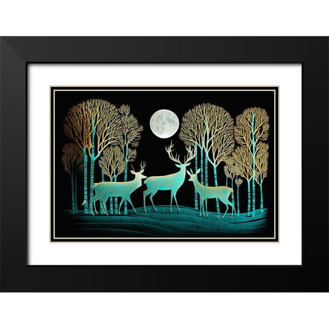 Mid Century Deer 7 Black Modern Wood Framed Art Print with Double Matting by Heere, Ray