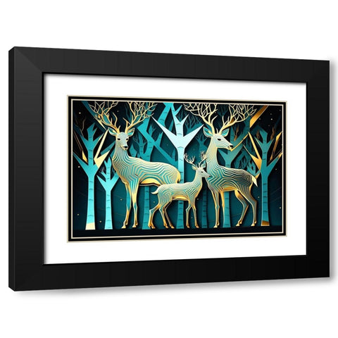 Mid Century Deer 9 Black Modern Wood Framed Art Print with Double Matting by Heere, Ray