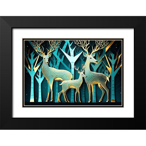 Mid Century Deer 9 Black Modern Wood Framed Art Print with Double Matting by Heere, Ray
