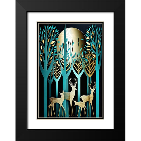 Mid Century Deer 19 Black Modern Wood Framed Art Print with Double Matting by Heere, Ray