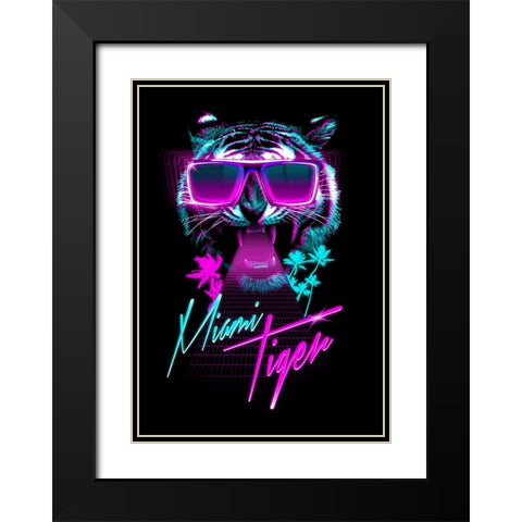 Miami Tiger Black Modern Wood Framed Art Print with Double Matting by Farkas, Robert