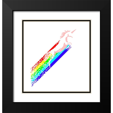 Pixel Unicorn Black Modern Wood Framed Art Print with Double Matting by Farkas, Robert