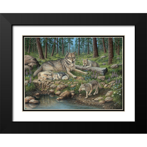 Grey Wolf Mother And Pups Black Modern Wood Framed Art Print with Double Matting by Wavra, Robert