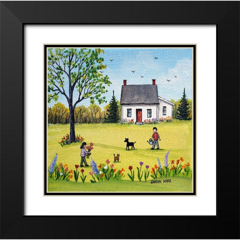 Spring Flowers Black Modern Wood Framed Art Print with Double Matting by Mark, Sharon