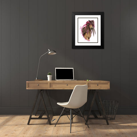 Magenta Warrior - T Shirt Design Black Modern Wood Framed Art Print with Double Matting by Sheena Pike Art