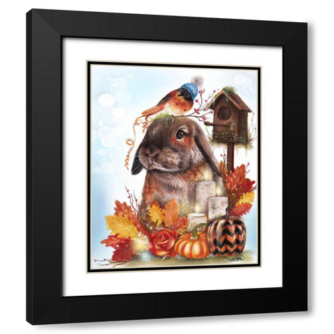 Autumn Greetings Bunny - with Background Black Modern Wood Framed Art Print with Double Matting by Sheena Pike Art