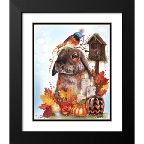 Autumn Greetings Bunny - with Background Black Modern Wood Framed Art Print with Double Matting by Sheena Pike Art