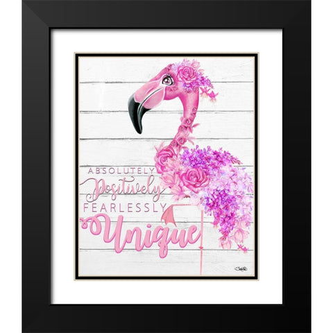 Fearlessly Unique Flamingo Black Modern Wood Framed Art Print with Double Matting by Sheena Pike Art