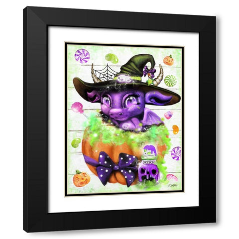 Witchy Halloween Dragon Black Modern Wood Framed Art Print with Double Matting by Sheena Pike Art