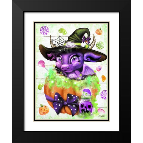 Witchy Halloween Dragon Black Modern Wood Framed Art Print with Double Matting by Sheena Pike Art