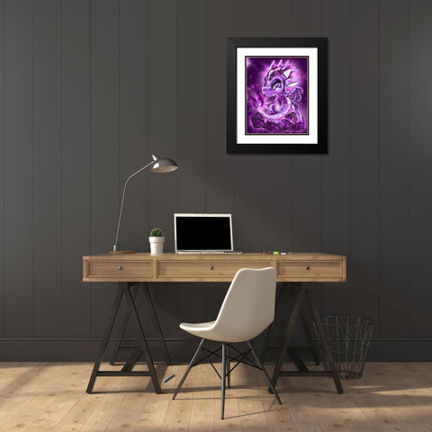February - Amethyst - Birthstone Lil Dragonz Black Modern Wood Framed Art Print with Double Matting by Sheena Pike Art