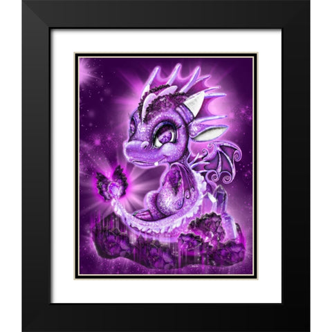 February - Amethyst - Birthstone Lil Dragonz Black Modern Wood Framed Art Print with Double Matting by Sheena Pike Art