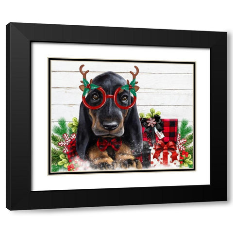 Christmas Cuties Daschund Black Modern Wood Framed Art Print with Double Matting by Sheena Pike Art