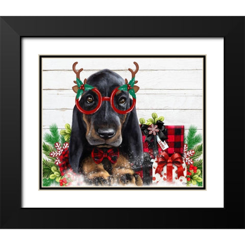 Christmas Cuties Daschund Black Modern Wood Framed Art Print with Double Matting by Sheena Pike Art