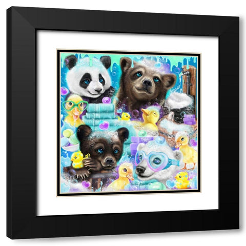 Scrub a Dub Cubs Black Modern Wood Framed Art Print with Double Matting by Sheena Pike Art