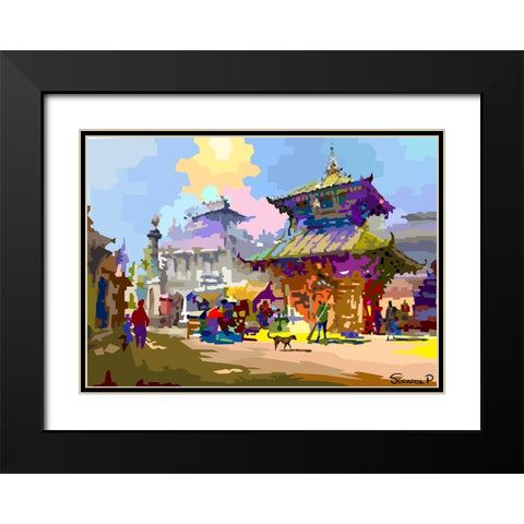 Old Town Black Modern Wood Framed Art Print with Double Matting by Pansanit, Surapol