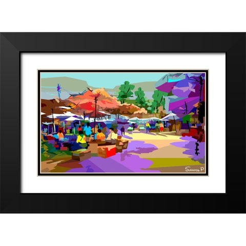 Border Market Black Modern Wood Framed Art Print with Double Matting by Pansanit, Surapol