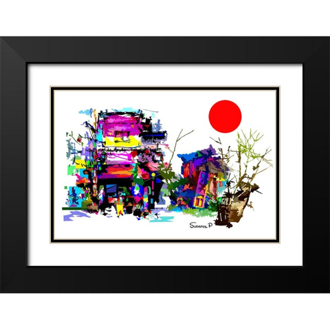Eastern City Black Modern Wood Framed Art Print with Double Matting by Pansanit, Surapol