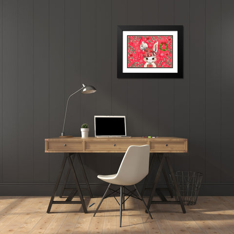Red Rabbit Christmas Black Modern Wood Framed Art Print with Double Matting by The Font Diva
