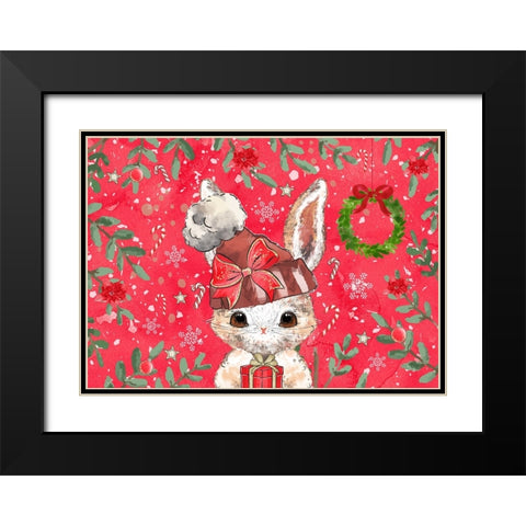 Red Rabbit Christmas Black Modern Wood Framed Art Print with Double Matting by The Font Diva