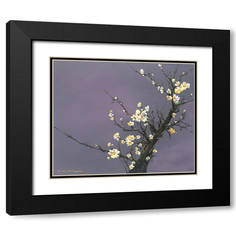 White Blossom Black Modern Wood Framed Art Print with Double Matting by Leung, Thomas