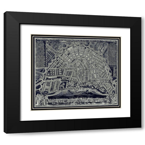 Blueprint Map of Amsterdam 1727 Black Modern Wood Framed Art Print with Double Matting by Lavoie, Tina